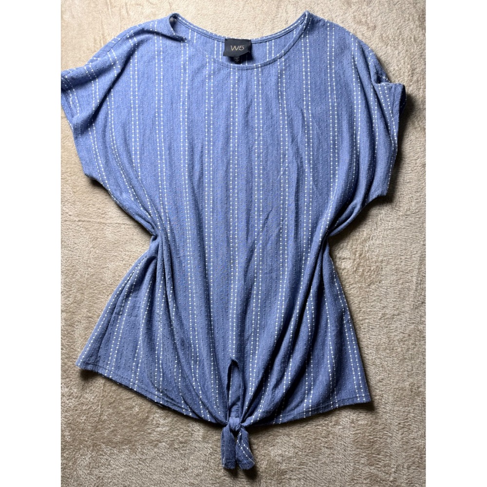 W5 Anthropology Women XL Blue White Striped Front Tie Dolman Blouse Coastal